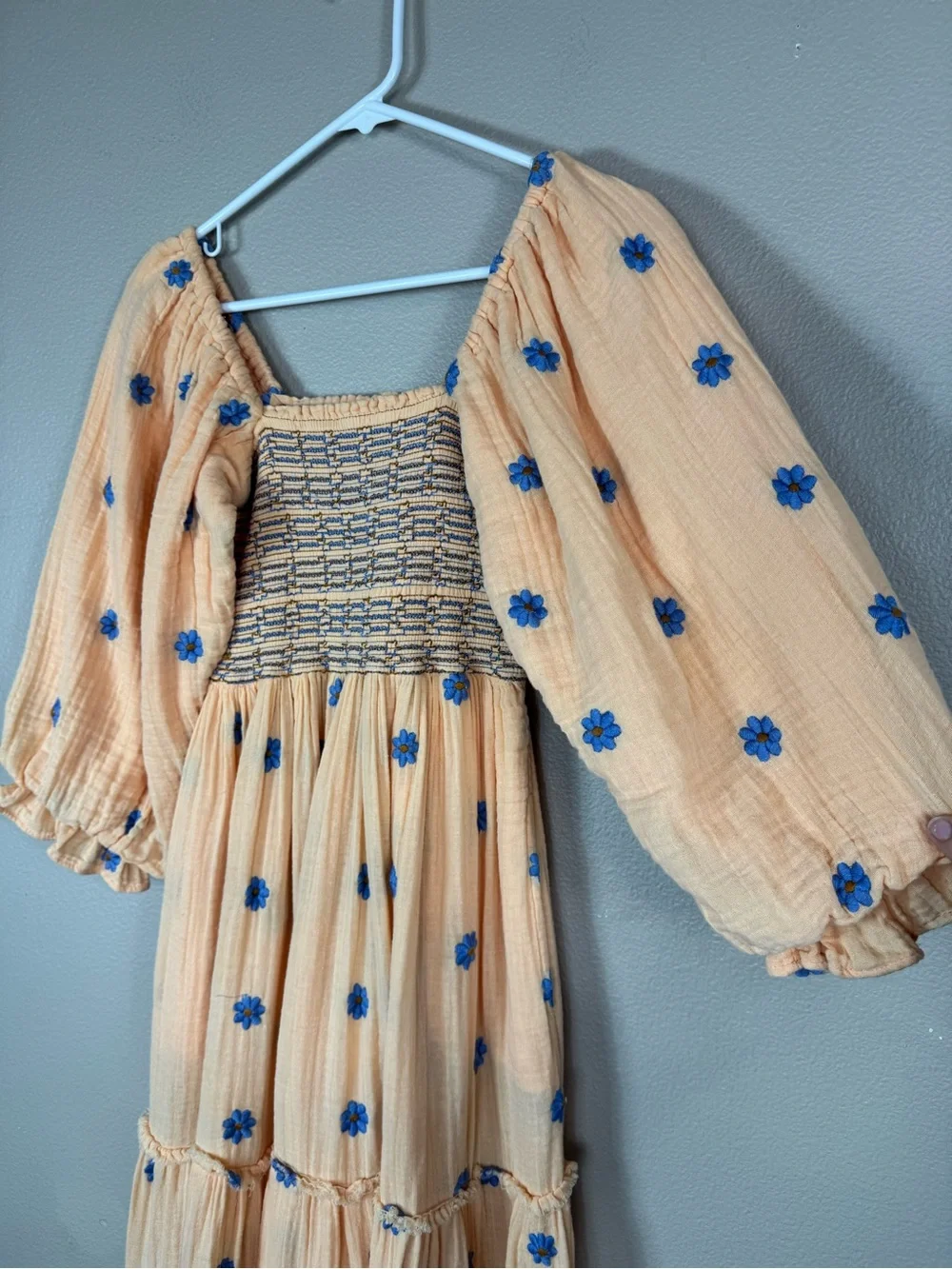 Free People Dahlia Embroidered Maxi dress Coral Strands Combo Orange Blue D
